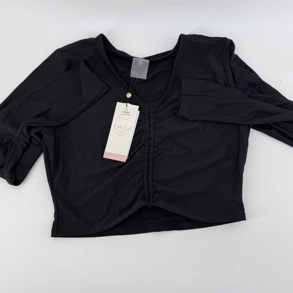 CALIA by Carrie Underwood Womens Ruched Rashguard Long Sleeve‎ Black Size S